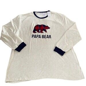Dearfoams Cozy Comfort Men's PJ Top Papa Bear Graphic Long Sleeve‎ Crew Neck 3XL